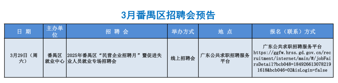 广州：番禺区3月招聘会最新安排